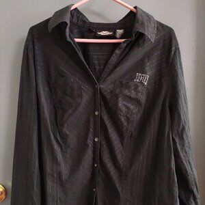 Harley Davidson Black Long Sleeve Collared Button Up Shirt Women's 1W 18-20